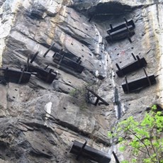 Hanging coffins outside Luobiao